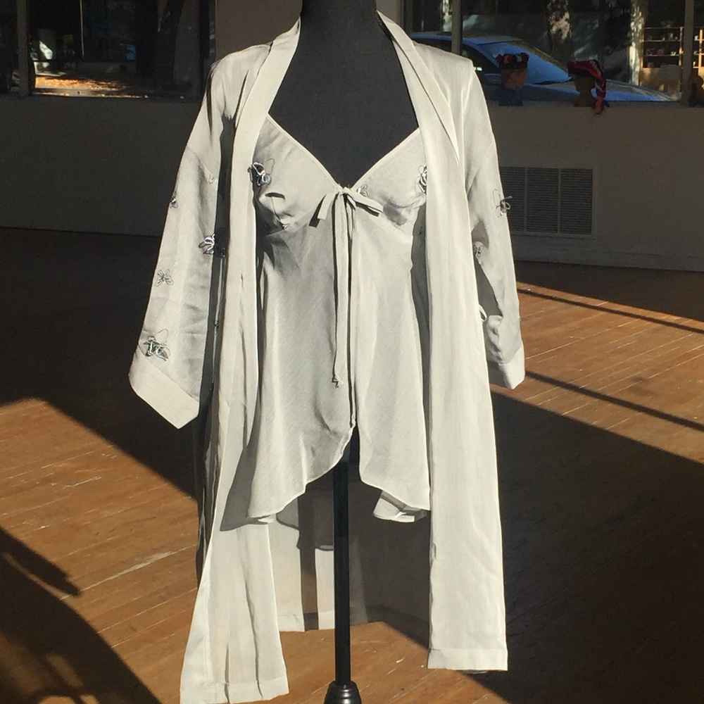 Three piece sheer cami, robe and undies set